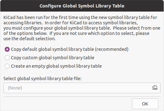 configurazione iniziale tabella librerie di simboli