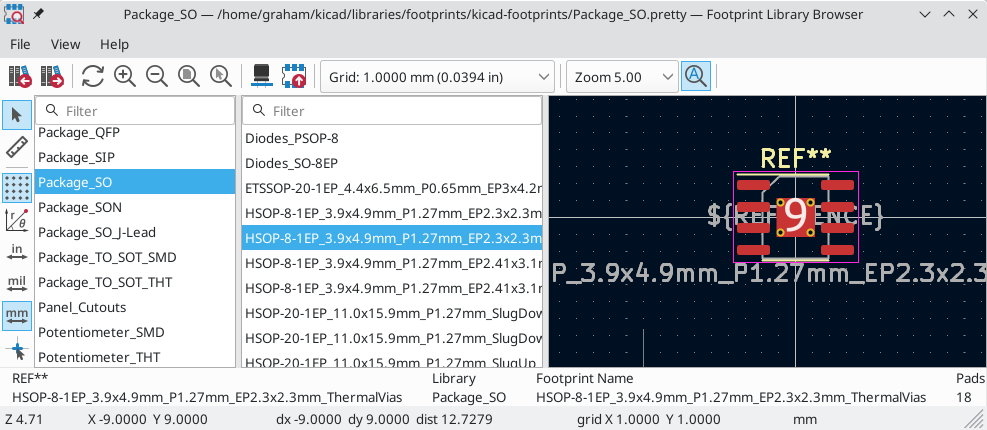 Selecting a footprint in Footprint Library Browser