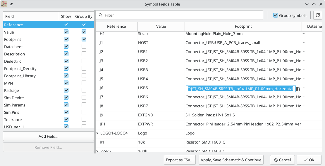 Bulk editing footprint assignments with the Symbol Fields Table