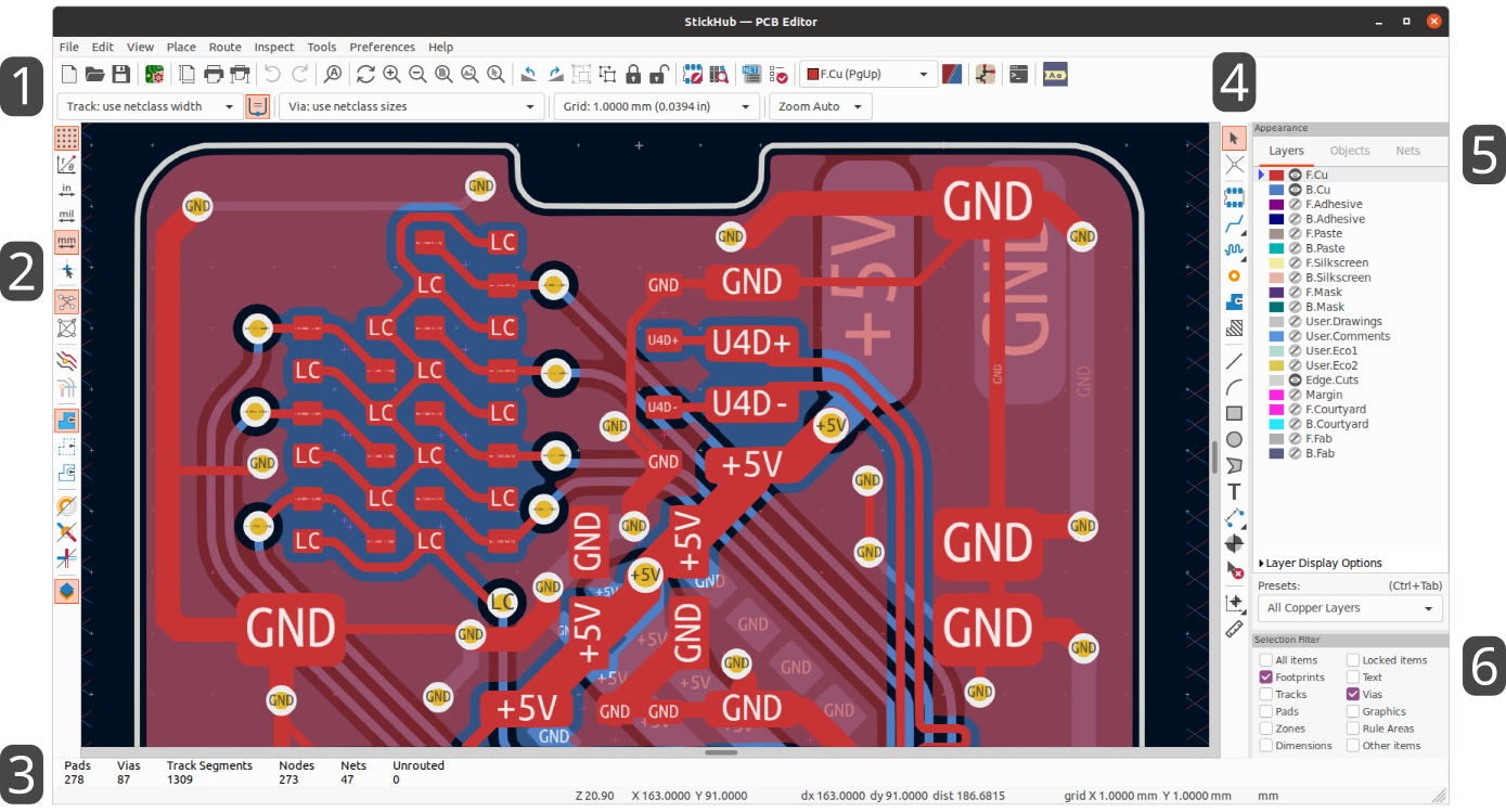 pcbnew user interface
