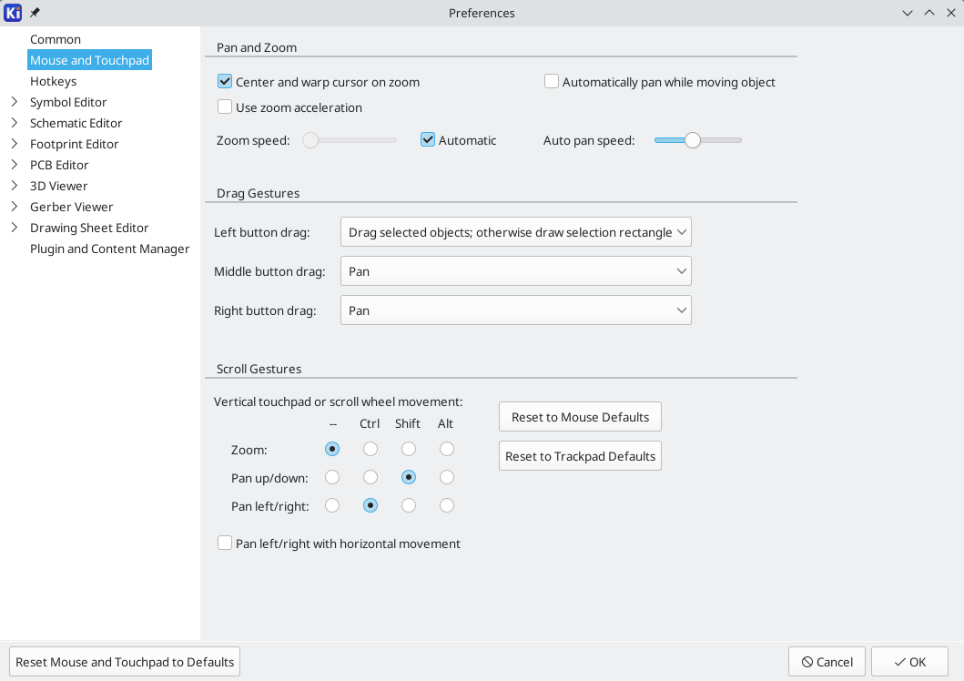 preferences mouse and touchpad