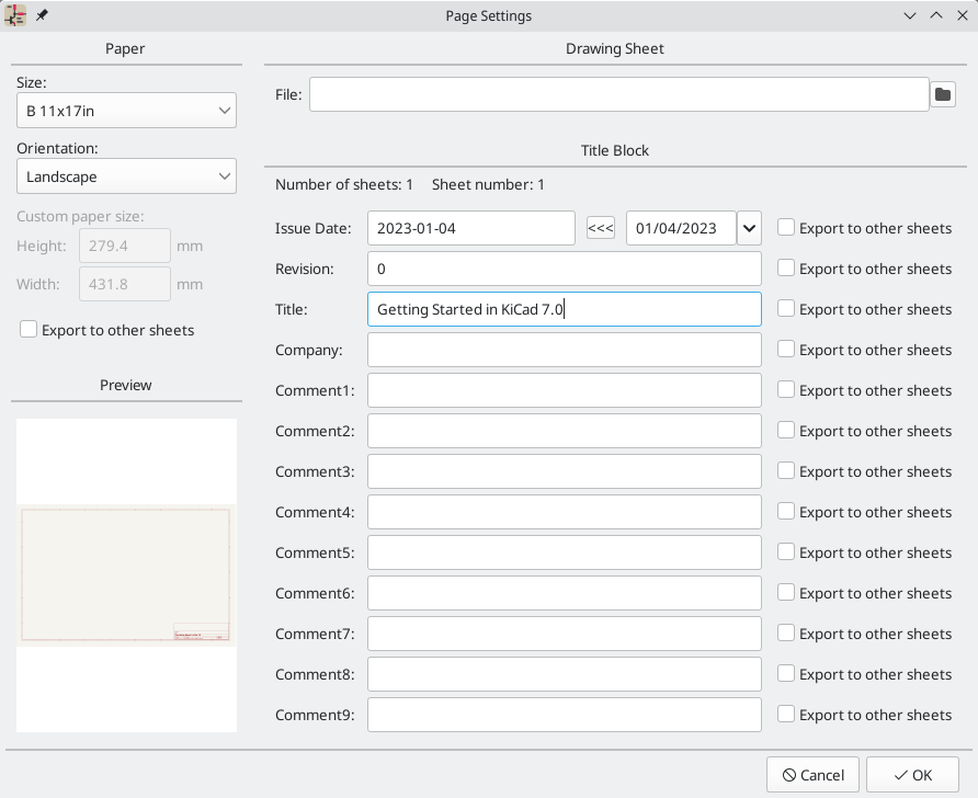 Schematic Page Settings