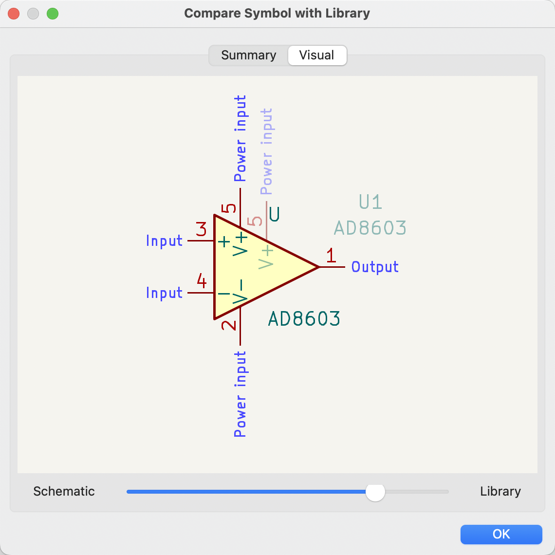 Compare Symbol with Library Visual tab