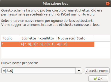 Finestra di dialogo di migrazione bus