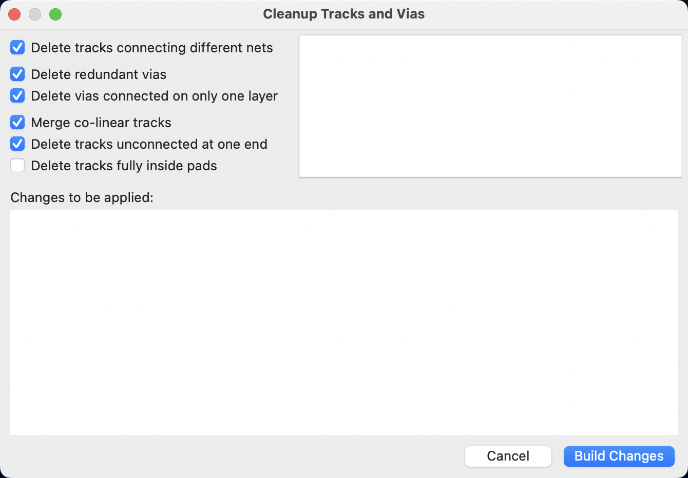 Cleanup Tracks and Vias dialog