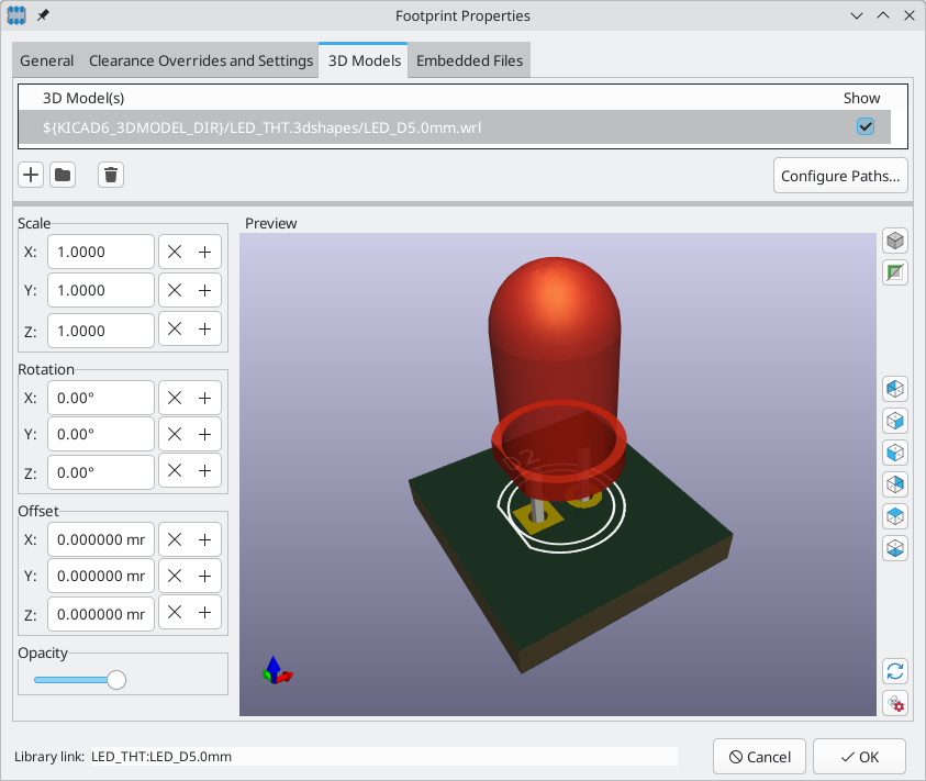 footprint 3D model properties