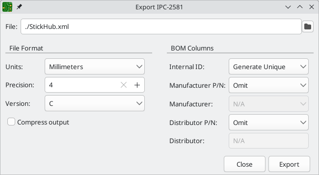 generate ipc 2581 files dialog