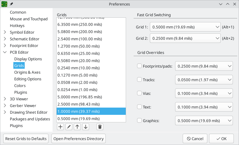 grid settings dialog