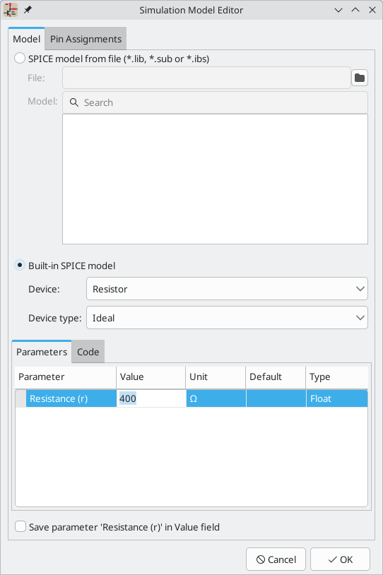 Interface to set-up built-in models