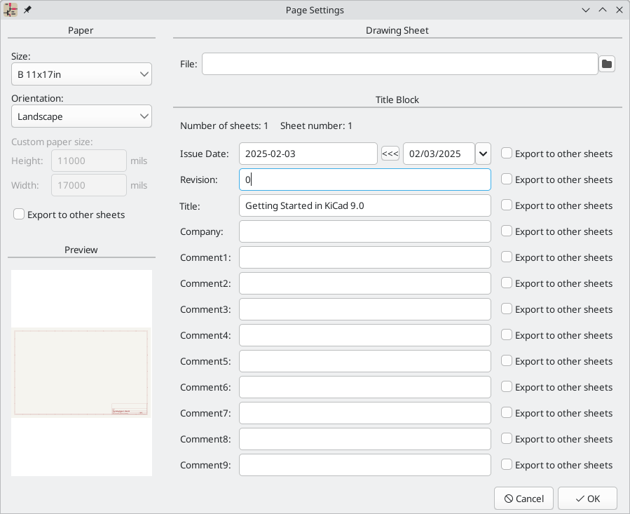 Schematic Page Settings