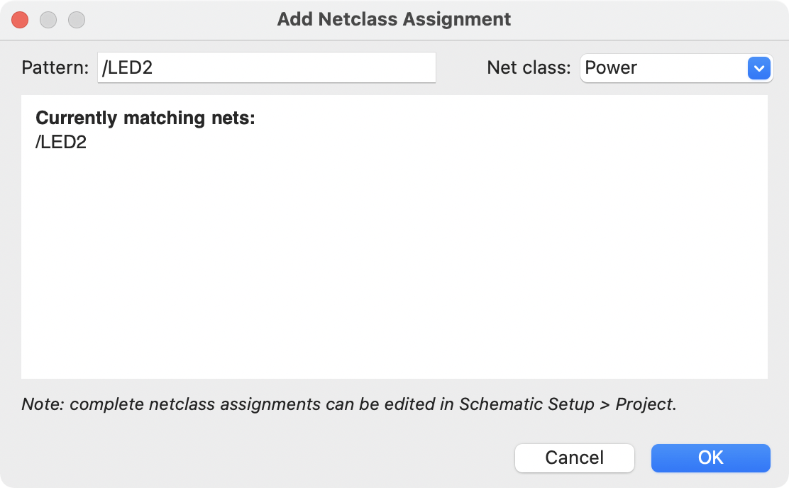 assigning a net class from the schematic