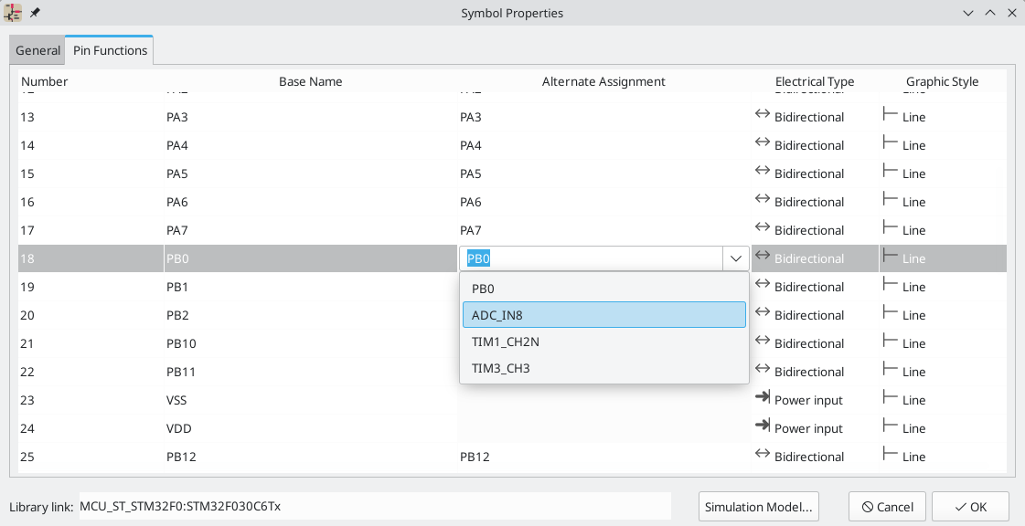 Selecting an alternate pin definition