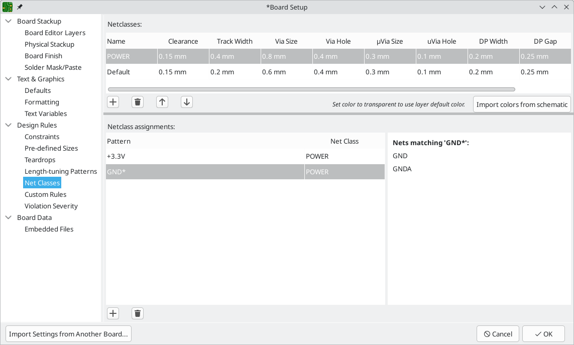 board setup netclasses