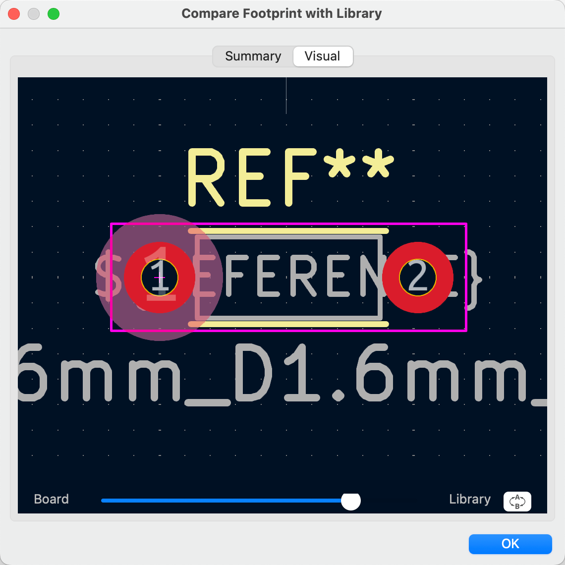 Compare Footprint with Library Visual tab