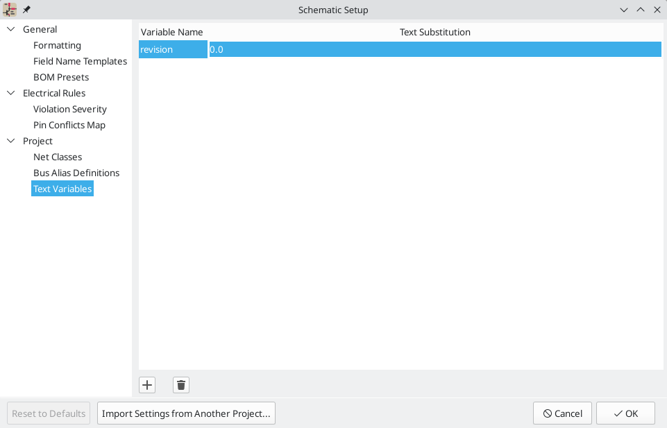 Schematic setup text variables