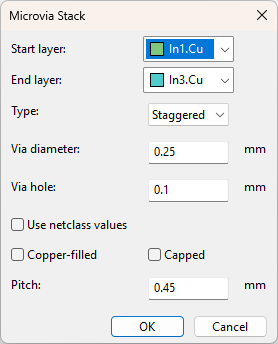 Microvia Stack dialog