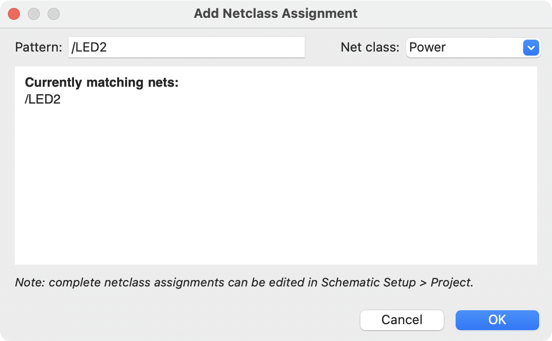 assigning a netclass from the schematic