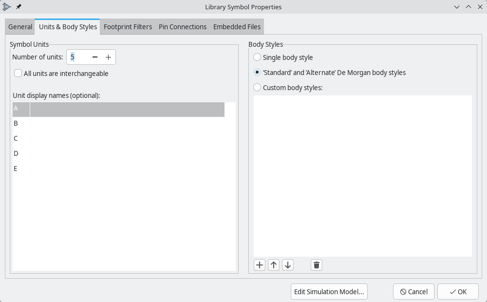 symbol properties units body styles