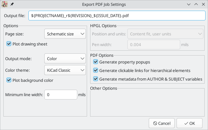 jobset job settings export sch pdf