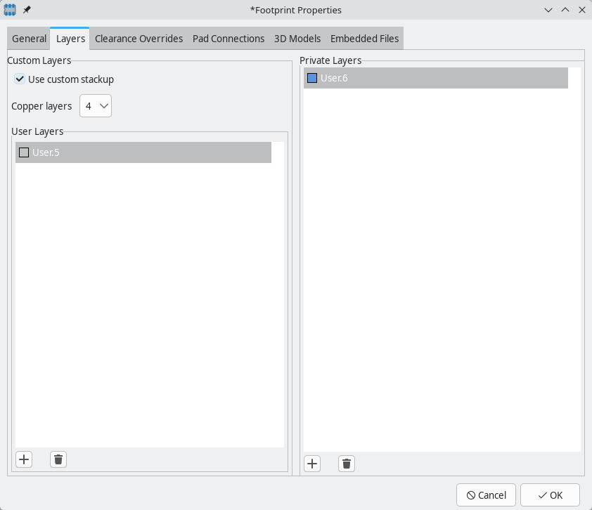 footprint editor properties layers