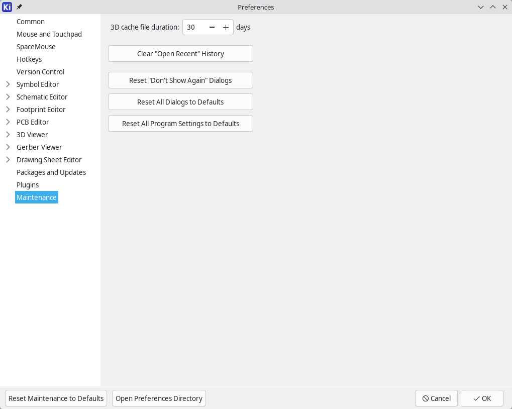 preferences maintenance