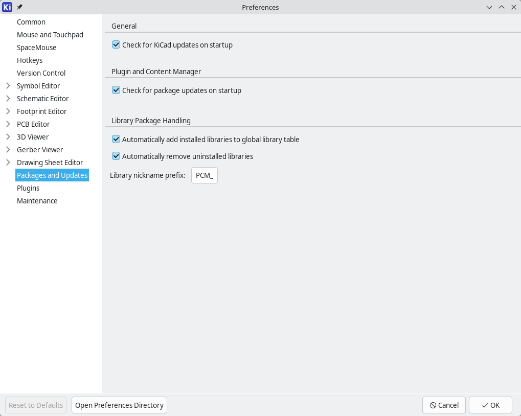 preferences packages and updates