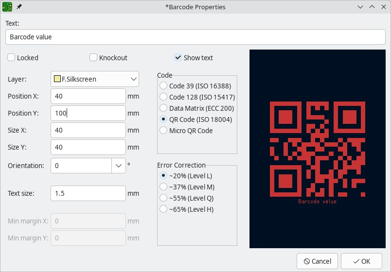 barcode dialog