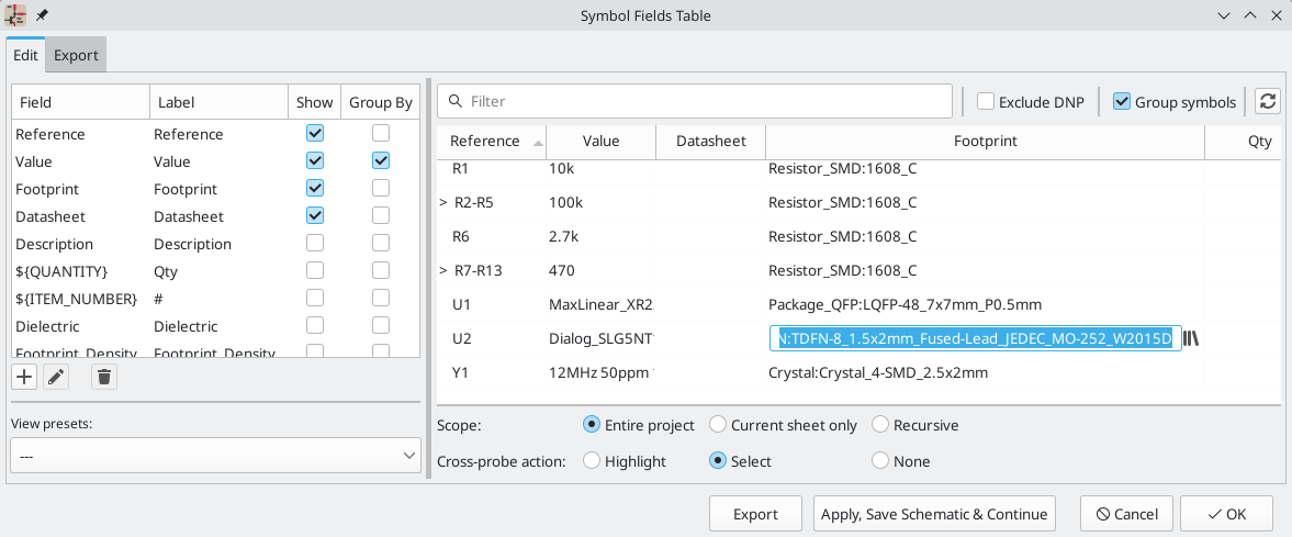 Bulk editing footprint assignments with the Symbol Fields Table