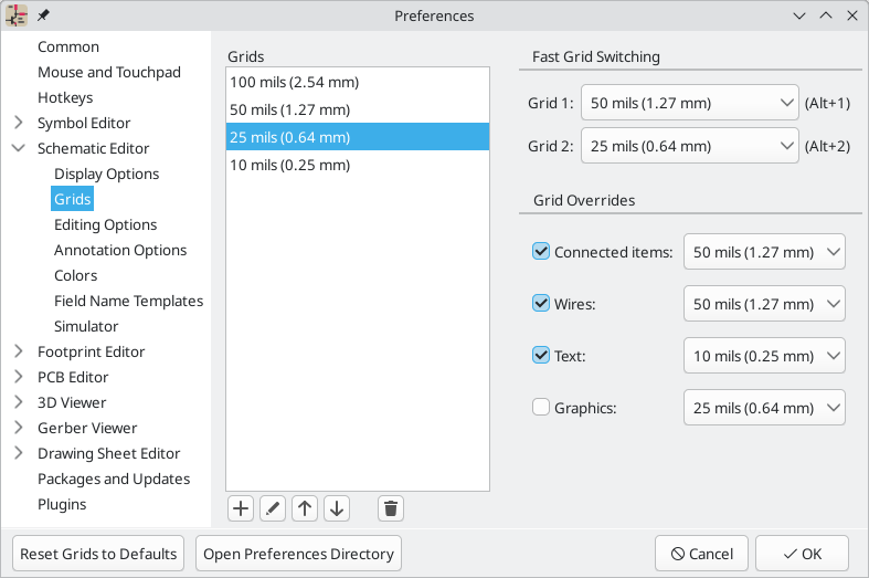 grid settings dialog