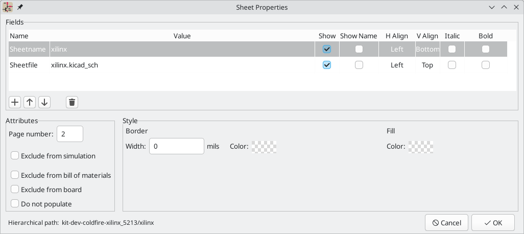 Hierarchical sheet properties