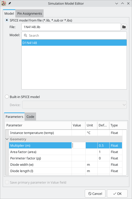 Interface to set-up library models from file