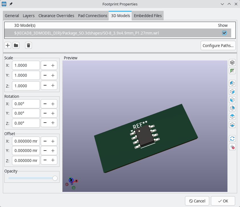 footprint editor properties 3d models