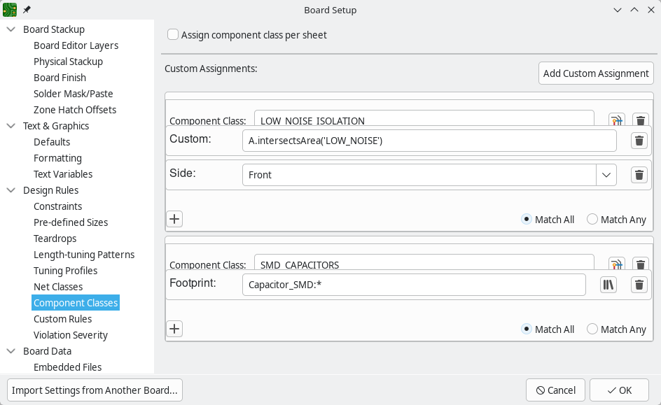 board setup component classes